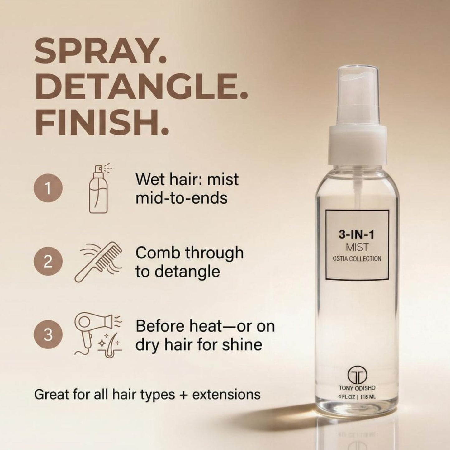 Ostia 3-IN-1 Mist | Detangle + Shield + Shine Styling Aids Rejuvenol 