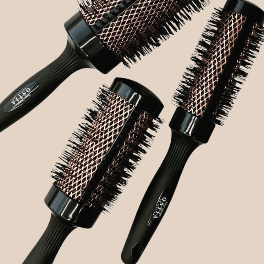 Round Copper Brush Trio for Blow Drying | Extra-Long Tourmaline Bristles | Seamless Handle